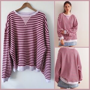 We The Free Classic Striped Oversized Crewneck Raspberry Combo Size Small Pre❤️